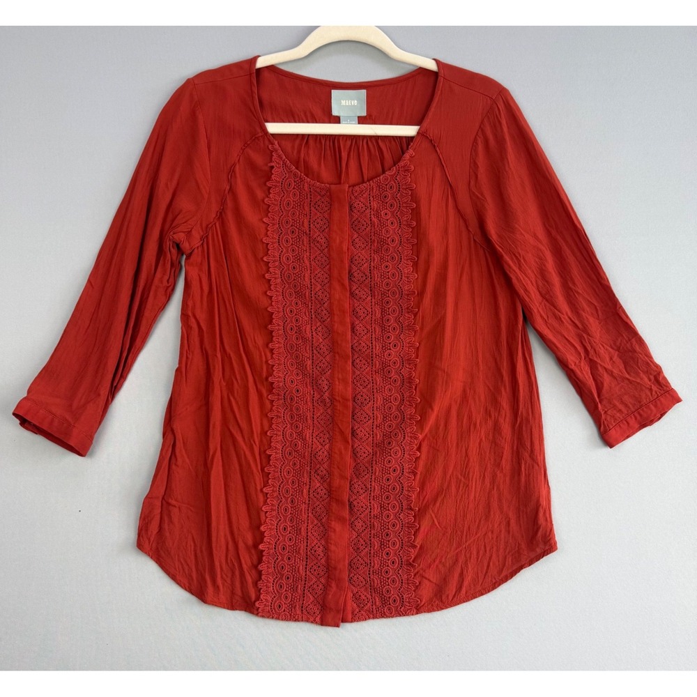 Maeve Anthropologie Crescent Street Blouse Rust Boho Lace Embroidered Size 8